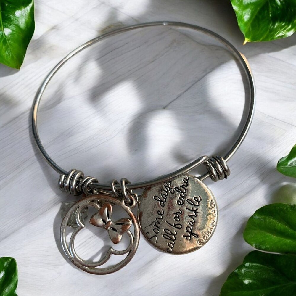 LA CN Disney Minnie Mouse Some Days Call For Extra Sparkle Charm Bangle Silver